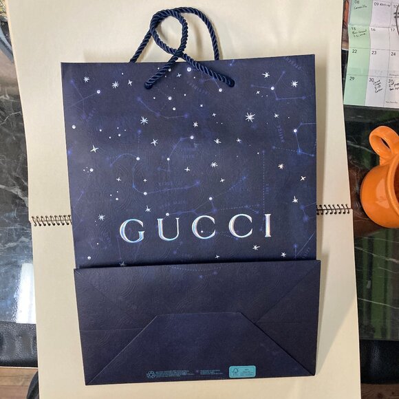 Gucci Blue Paper Gift Bag Embossed Pattern and Stars ~10x14x5 Inch - Picture 3 of 4